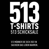 typografisches Logo 513-T-Shirts - 513 Schicksale weiße Großbuchstaben auf schwarzem Fond